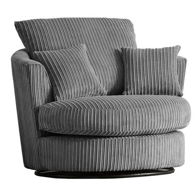 Furnishings For Less UK Luxor Jumbo Cord Grey Fabric Single Seater 360 Degree Swivel Chair Sofa Accessory - image 1
