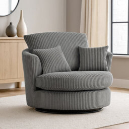 Furnishings For Less UK Luxor Jumbo Cord Grey Fabric Single Seater 360 Degree Swivel Chair Sofa Accessory - thumbnail 6