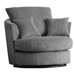 Furnishings For Less UK Luxor Jumbo Cord Grey Fabric Single Seater 360 Degree Swivel Chair Sofa Accessory - thumbnail 1