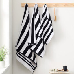 Bianca Fine Linens Reversible Stripe Cotton Jacquard Bath Sheet Black - thumbnail 3