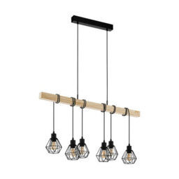 Stylish Black Cage & Wood Pendant Light For Kitchen Island - thumbnail 1