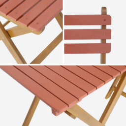 Sweeek - Acacia Wood Garden Table 2 Folding Chairs Terracotta 60X60X8 Cm - Hilora - thumbnail 7
