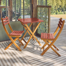 Sweeek - Acacia Wood Garden Table 2 Folding Chairs Terracotta 60X60X8 Cm - Hilora - thumbnail 2