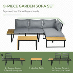 Wyld Haus Liri 3-Piece 4-Seater Patio Garden Sofa Set With Coffee Table And Side Panel Tabletops - Dark And Light Grey - thumbnail 5