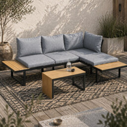 Wyld Haus Liri 3-Piece 4-Seater Patio Garden Sofa Set With Coffee Table And Side Panel Tabletops - Dark And Light Grey - thumbnail 1