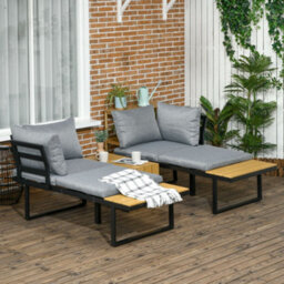 Wyld Haus Liri 3-Piece 4-Seater Patio Garden Sofa Set With Coffee Table And Side Panel Tabletops - Dark And Light Grey - thumbnail 3