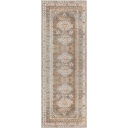 Livabliss Colin-Washable Brown Grey Blue Traditionnal Vintage Boho Living Dining Rug 80 X 220 Cm Easy Care, Non Shedding - thumbnail 1