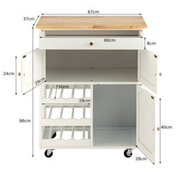 Costway Rolling Kitchen Storage Trolley Cart Cupboard Island Cabinet 3 Tier Wine Rack - thumbnail 3