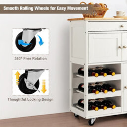 Costway Rolling Kitchen Storage Trolley Cart Cupboard Island Cabinet 3 Tier Wine Rack - thumbnail 7