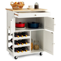 Costway Rolling Kitchen Storage Trolley Cart Cupboard Island Cabinet 3 Tier Wine Rack - thumbnail 2