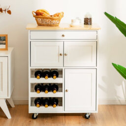 Costway Rolling Kitchen Storage Trolley Cart Cupboard Island Cabinet 3 Tier Wine Rack