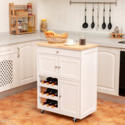 Costway Rolling Kitchen Storage Trolley Cart Cupboard Island Cabinet 3 Tier Wine Rack - thumbnail 4