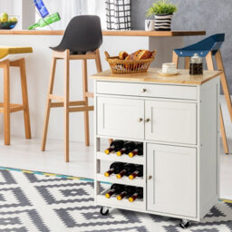 Costway Rolling Kitchen Storage Trolley Cart Cupboard Island Cabinet 3 Tier Wine Rack - thumbnail 5