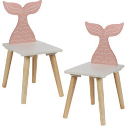 Urbn-Living Urbnliving Children Kids Wooden Chair Small Stool Fishtail Animal Character Playroom, Set Of 2 - thumbnail 1