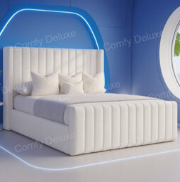 Comfy Deluxe White Lumicloud Wing  Plush 4Ft6 Double Bed Frame With 54Inch Headboard Solid Base