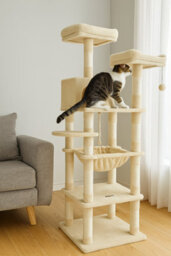 Modcraft Cat Tree Tower With 2 Plush Perches - Beige - thumbnail 3
