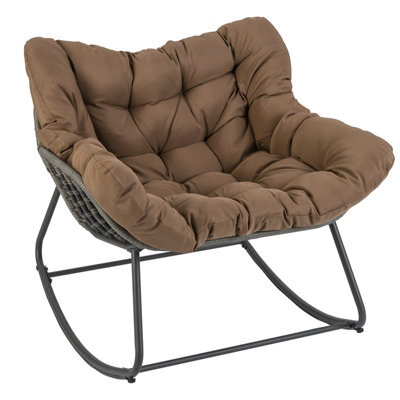 Gainoom Outdoor Coffee Rocking Chair Oversized Patio Pe Wicker Egg Chair W/thick & Removable Cushion - image 1