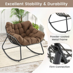 Gainoom Outdoor Coffee Rocking Chair Oversized Patio Pe Wicker Egg Chair W/thick & Removable Cushion - thumbnail 9