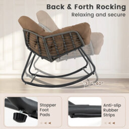 Gainoom Outdoor Coffee Rocking Chair Oversized Patio Pe Wicker Egg Chair W/thick & Removable Cushion - thumbnail 8