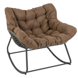 Gainoom Outdoor Coffee Rocking Chair Oversized Patio Pe Wicker Egg Chair W/thick & Removable Cushion