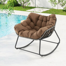 Gainoom Outdoor Coffee Rocking Chair Oversized Patio Pe Wicker Egg Chair W/thick & Removable Cushion - thumbnail 3