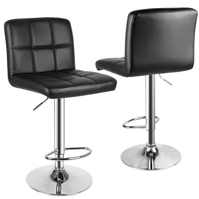 Onemill Bar Stools Set Of 2 Pu Leather With Backrest Height Adjustable Swivel Pub Chair Home Kitchen(Black) - image 1