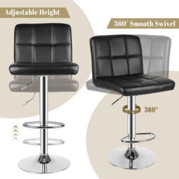 Onemill Bar Stools Set Of 2 Pu Leather With Backrest Height Adjustable Swivel Pub Chair Home Kitchen(Black) - thumbnail 2