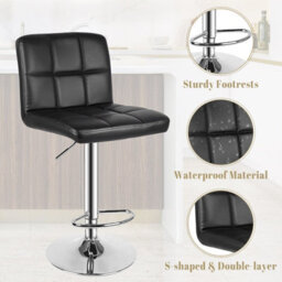 Onemill Bar Stools Set Of 2 Pu Leather With Backrest Height Adjustable Swivel Pub Chair Home Kitchen(Black) - thumbnail 4