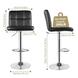 Onemill Bar Stools Set Of 2 Pu Leather With Backrest Height Adjustable Swivel Pub Chair Home Kitchen(Black) - thumbnail 5