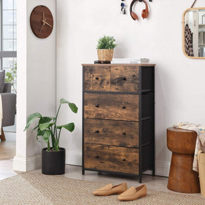 Songmics Chest Of Drawers, Fabric 5-Drawer Storage Organiser Unit, Dresser, For Room, Hallway, Nursery, Rustic Brown & Black - image 1
