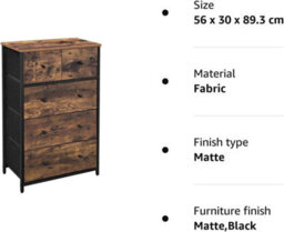 Songmics Chest Of Drawers, Fabric 5-Drawer Storage Organiser Unit, Dresser, For Room, Hallway, Nursery, Rustic Brown & Black - thumbnail 7
