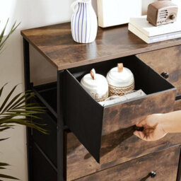 Songmics Chest Of Drawers, Fabric 5-Drawer Storage Organiser Unit, Dresser, For Room, Hallway, Nursery, Rustic Brown & Black - thumbnail 4