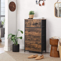 Chest Of Drawers, Fabric 5-Drawer Storage Organiser Unit, Dresser, For Room, Hallway, Nursery, Rustic Brown & Black