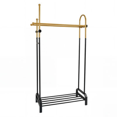 Gainoom Double Rods Garment Rack For Hanging Clothes Freestanding Clothing Rack With 5 Hooks And Bottom Storage Shelf - image 1