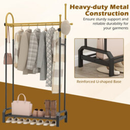 Gainoom Double Rods Garment Rack For Hanging Clothes Freestanding Clothing Rack With 5 Hooks And Bottom Storage Shelf - thumbnail 6