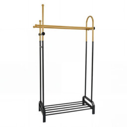 Gainoom Double Rods Garment Rack For Hanging Clothes Freestanding Clothing Rack With 5 Hooks And Bottom Storage Shelf - thumbnail 1