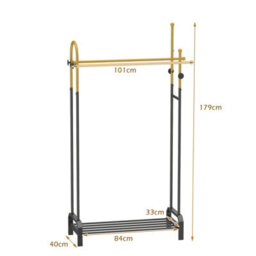 Gainoom Double Rods Garment Rack For Hanging Clothes Freestanding Clothing Rack With 5 Hooks And Bottom Storage Shelf - thumbnail 2