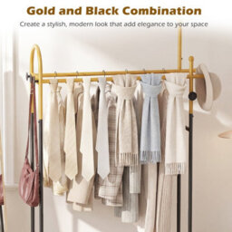 Gainoom Double Rods Garment Rack For Hanging Clothes Freestanding Clothing Rack With 5 Hooks And Bottom Storage Shelf - thumbnail 8