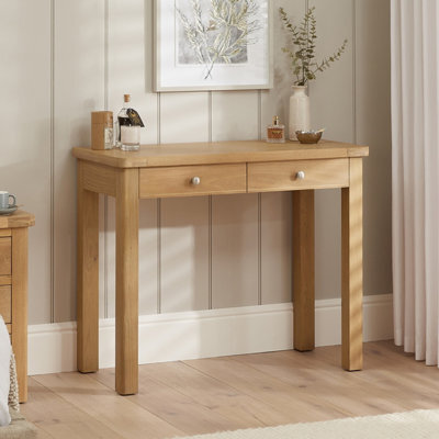 The Furniture Market Marbury Oak Two Drawer Dressing Table Desk Solid Wood Writing Desk Whitewashed Oak Top Bedroom Vanity Or Home Office - image 1