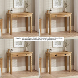 The Furniture Market Marbury Oak Two Drawer Dressing Table Desk Solid Wood Writing Desk Whitewashed Oak Top Bedroom Vanity Or Home Office - thumbnail 3