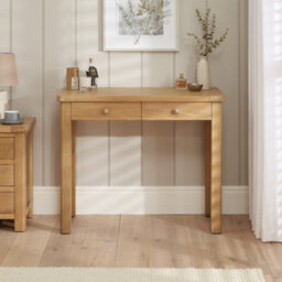 The Furniture Market Marbury Oak Two Drawer Dressing Table Desk Solid Wood Writing Desk Whitewashed Oak Top Bedroom Vanity Or Home Office - thumbnail 2
