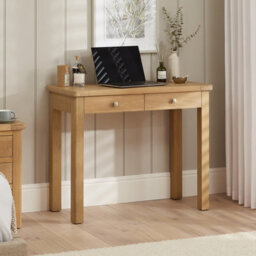 The Furniture Market Marbury Oak Two Drawer Dressing Table Desk Solid Wood Writing Desk Whitewashed Oak Top Bedroom Vanity Or Home Office - thumbnail 4