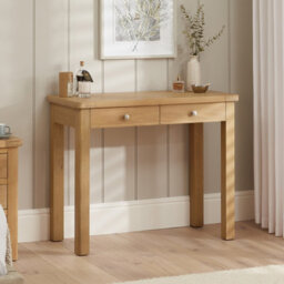 The Furniture Market Marbury Oak Two Drawer Dressing Table Desk Solid Wood Writing Desk Whitewashed Oak Top Bedroom Vanity Or Home Office - thumbnail 1