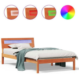 Berkfield With Led Strip Lights Wax Brown 75 X 190 Cm Solid Pine Wood - thumbnail 4