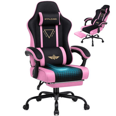 Luckracer Fabric Gaming Chair With Footrest Ergonomic Computer Chair Home Office High Back Heavy Duty Pc Chairs, Pink - image 1