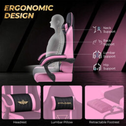 Luckracer Fabric Gaming Chair With Footrest Ergonomic Computer Chair Home Office High Back Heavy Duty Pc Chairs, Pink - thumbnail 7