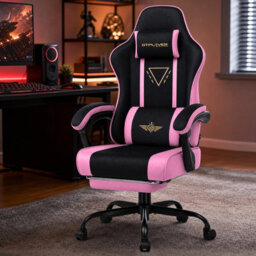 Luckracer Fabric Gaming Chair With Footrest Ergonomic Computer Chair Home Office High Back Heavy Duty Pc Chairs, Pink - thumbnail 2