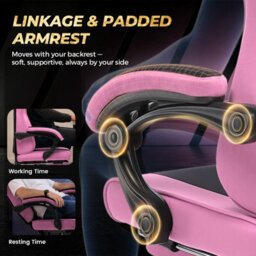 Luckracer Fabric Gaming Chair With Footrest Ergonomic Computer Chair Home Office High Back Heavy Duty Pc Chairs, Pink - thumbnail 5