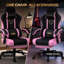 Luckracer Fabric Gaming Chair With Footrest Ergonomic Computer Chair Home Office High Back Heavy Duty Pc Chairs, Pink - thumbnail 9
