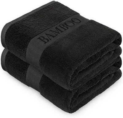 Gaveno Cavailia 2Pk Bamboo Bath Sheet 90X140 Black Super Absorbent Quick Drying Extra Large Cotton Towel Set For Spa Gym Towel - image 1